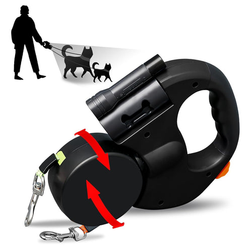 orrea Doble Retráctil para Perros – ¡Pasea a 2 Mascotas con una Sola Mano!