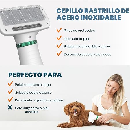Cepillo Secador 2 en 1 para Mascotas – Seca, Cepilla y Desenreda